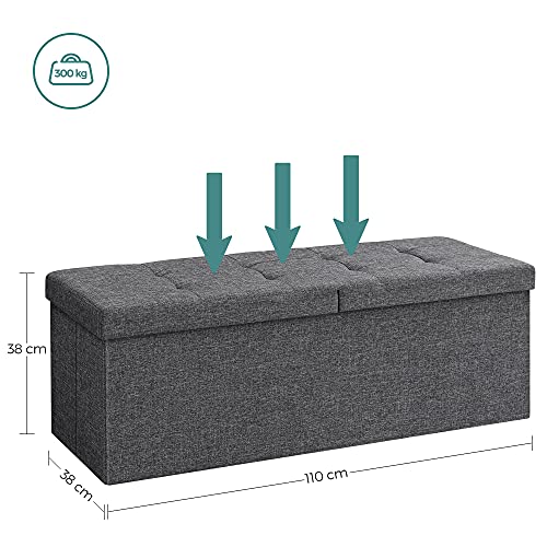 Miniatura 3 de SONGMICS Puff Almancenaje, Banco Almacenaje Plegble, 38 x 110 x 38, Tapa Abatible, Taburete con Reposapiés, Carga de 300 kg, para Entrada Sala de Estar, Dormitorio, Gris Pizarra LSF76GYZ