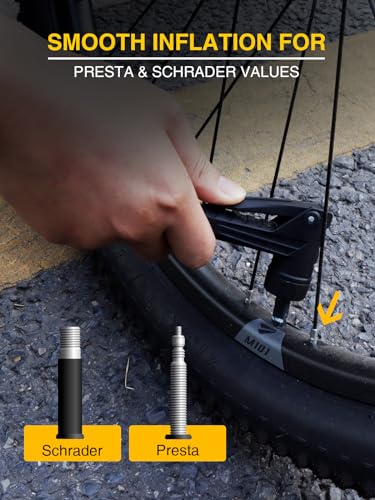 Image of Bike Tire Inflator with 230 PSI Dual-Scale Glow Analog Pressure Gauge, Universal Presta & Schrader Locking Air Chuck for Air Compressor, 360 Swivel Hose, Brass Chuck, Inflation Kit with Storage Case
