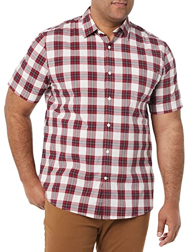 Amazon Essentials Camisa de popelina elástica, manga corta (Disponible en Tallas Grandes) Hombre, Rojo Blanco Cuadros Escoceses, 4XL Grande
