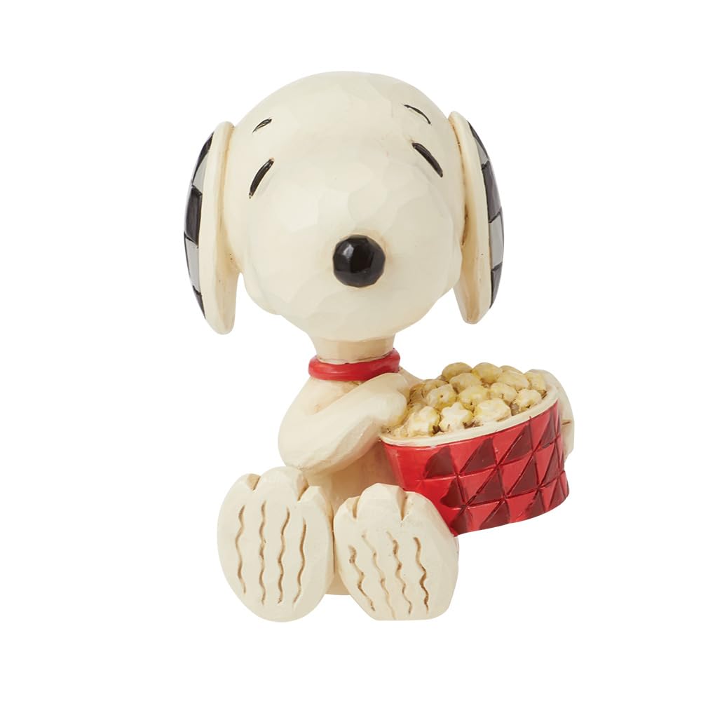 Enesco Peanuts by Jim Shore Collection Snoopy Enjoying Popcorn Miniature Figurine- Stone Resin Hand Crafted Painted Collectible Peanuts Snoopy Mini Figurines Home Decor Statue, 2.75 Inch