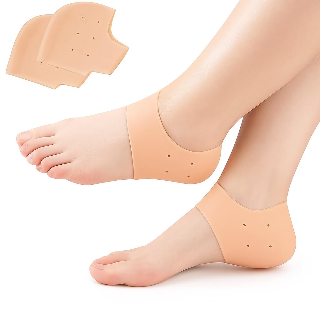 ARIME ADDA Silicone Gel Heel Pad Socks for Pain Relief Heel Swelling Pain Relief Anti Crack Moisturizing Socks for Dry Hard Cracked Ankles | Man and Women Gel Heel Protectors Free Size (Limestone)
