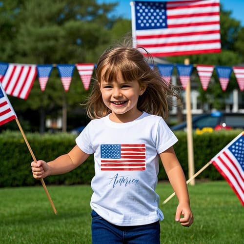 Image of Toddler Boys Girls 4th of July Short Sleeve Shirt - Kids Patriotic American Flag Memorial Day USA Tops 2-7T