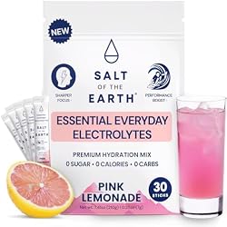 Salt of the Earth Premium Zero-Sugar Electrolyte - Made with Pink Himalayan Salt - Hydration Powder Packets | Premium Ingredients | Keto & Paleo Friendly | 30 Sticks, Pink Lemonade