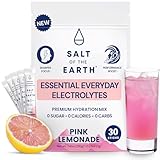 Salt of the Earth Premium Zero-Sugar Electrolyte - Made with Pink Himalayan Salt - Hydration Powder Packets | Premium Ingredients | Keto & Paleo Friendly | 30 Sticks, Pink Lemonade