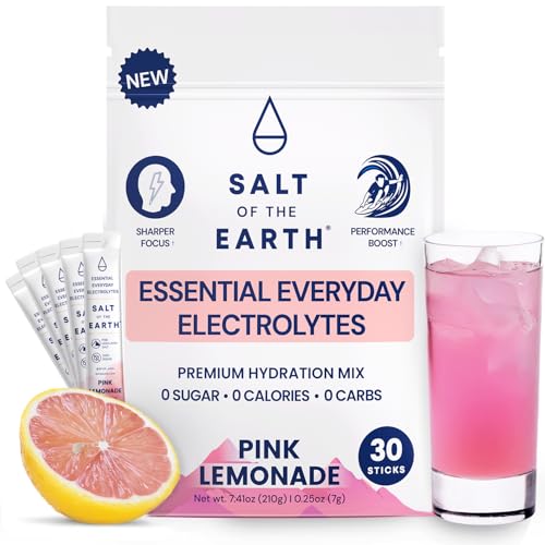 Salt of the Earth Premium Zero-Sugar Electrolyte - Made with Pink Himalayan Salt - Hydration Powder Packets | Premium Ingredients | Keto & Paleo Friendly | 30 Sticks, Pink Lemonade