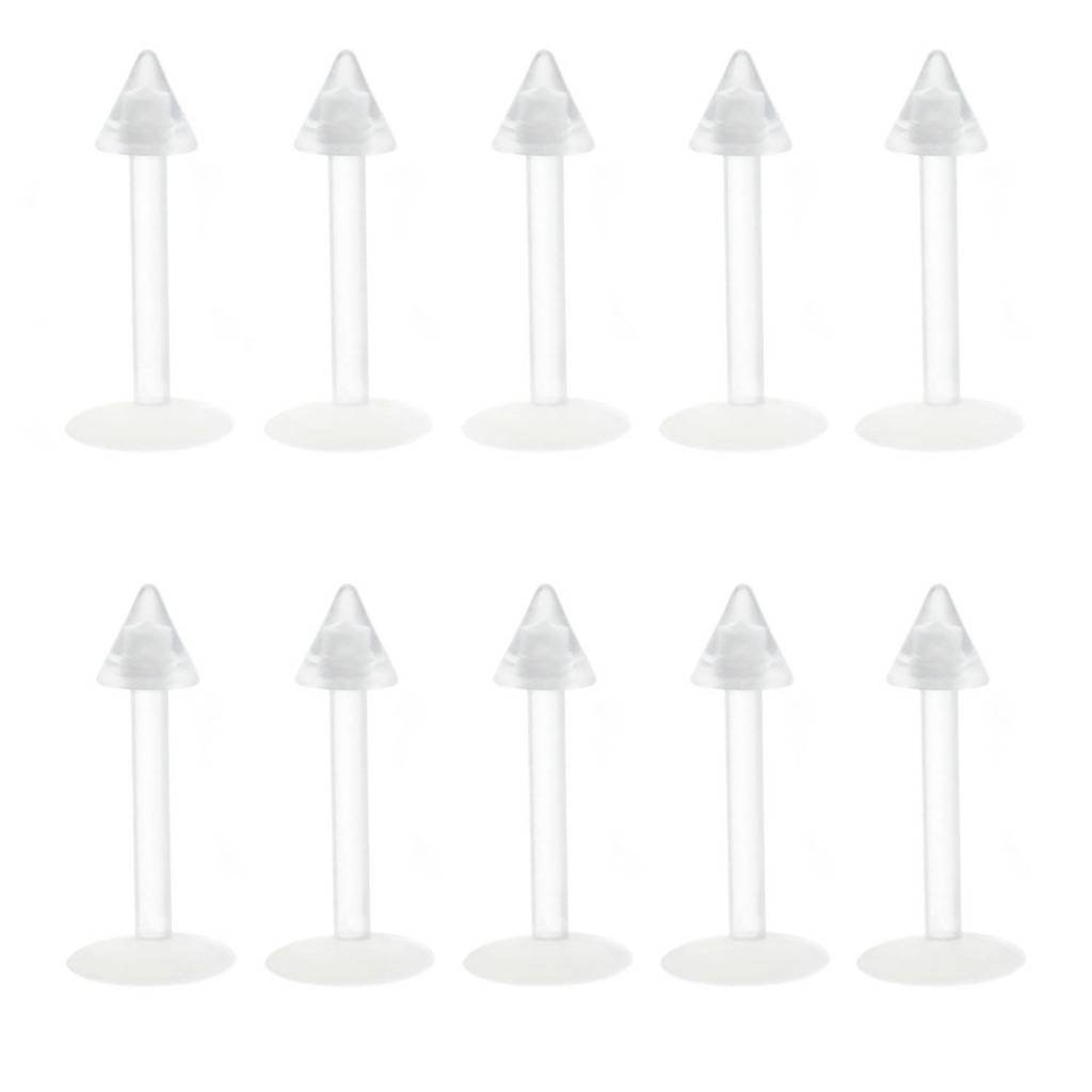 Oasis Plus10pcs 16G Clear Flexible Bioplast Spike Retainer No-C-Um Lip Stud Monroe Labret Ring