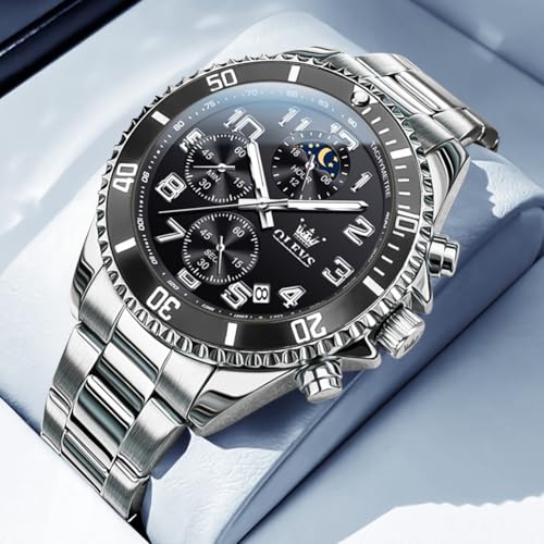 Image of OLEVS Mens Stainless Steel Watch Fashion Luxury Big Face Analog Waterproof