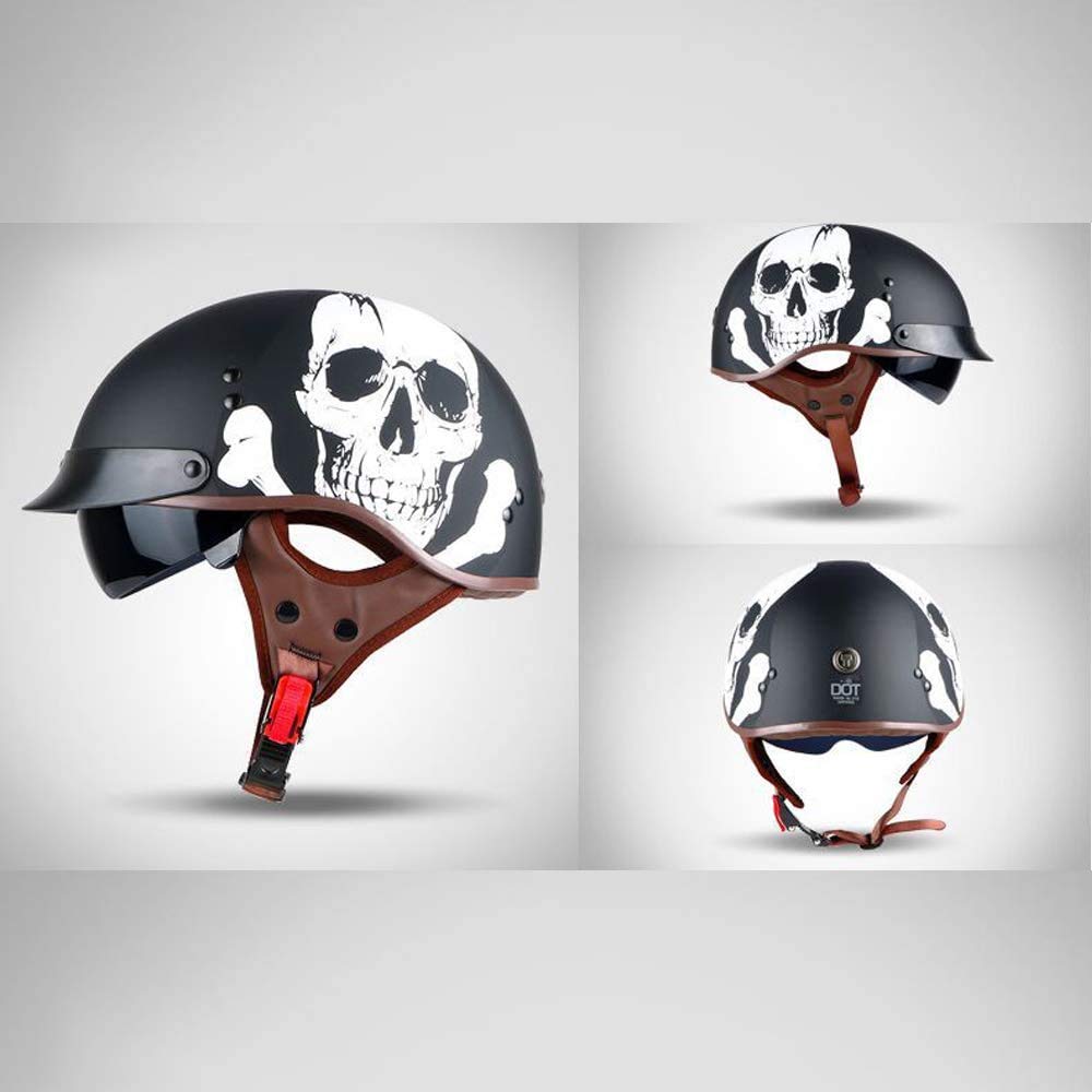Półkask motocyklowy, kask motocyklowy z otwartą twarzą, zatwierdzony przez ECE, kask motocyklowy retro do skutera ulicznego, cruiser, skuter, z podwójnym wizjerem (57-64cm)