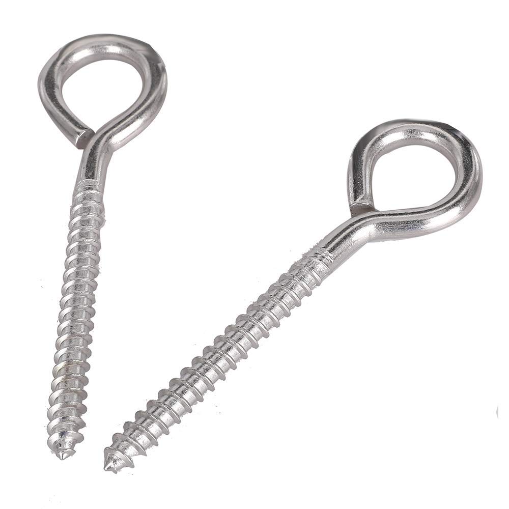 Merriway BH06687 (2pcs) 304 Grade Stainless Steel Heavy Duty Screw-In Eyes 150 x 7.5mm - Pack of 2 Pieces