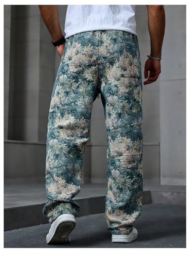 Floerns Men's Drawstring Waist Floral Jacquard Straight Leg Boho Pants2