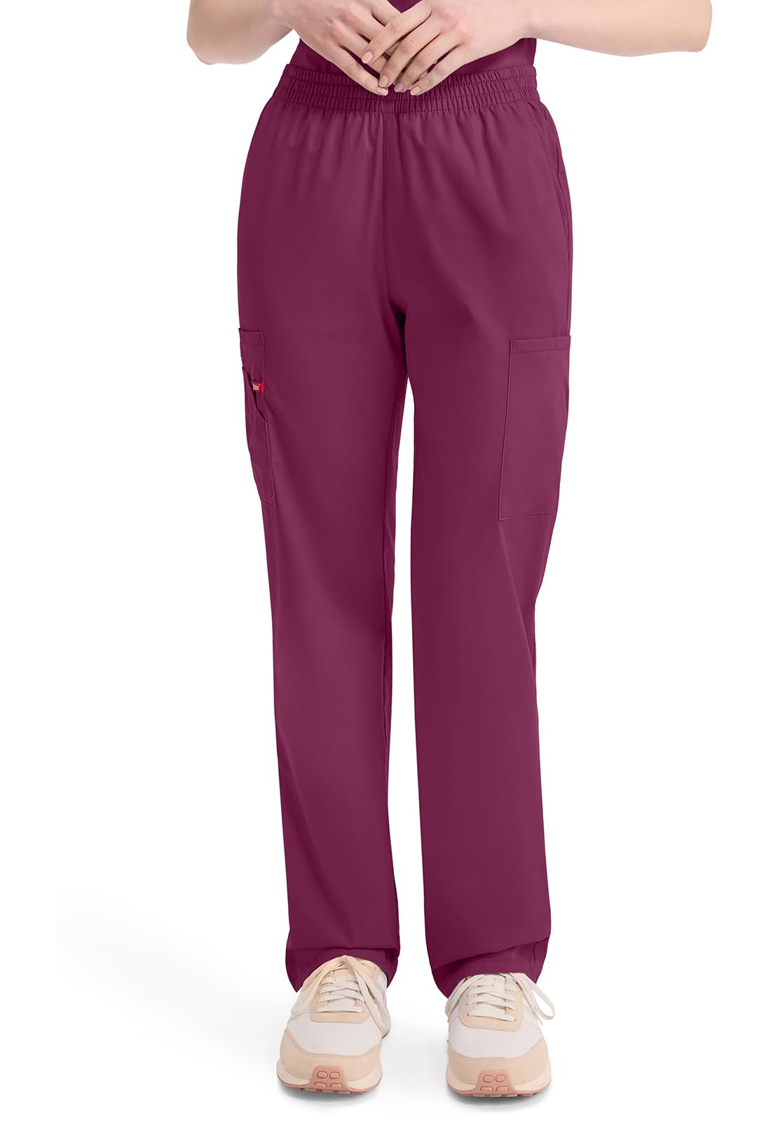 Dickies EDS Signature Women Scrubs Pant Natural Rise Tapered Leg Pull-on 86106, Wine, XS