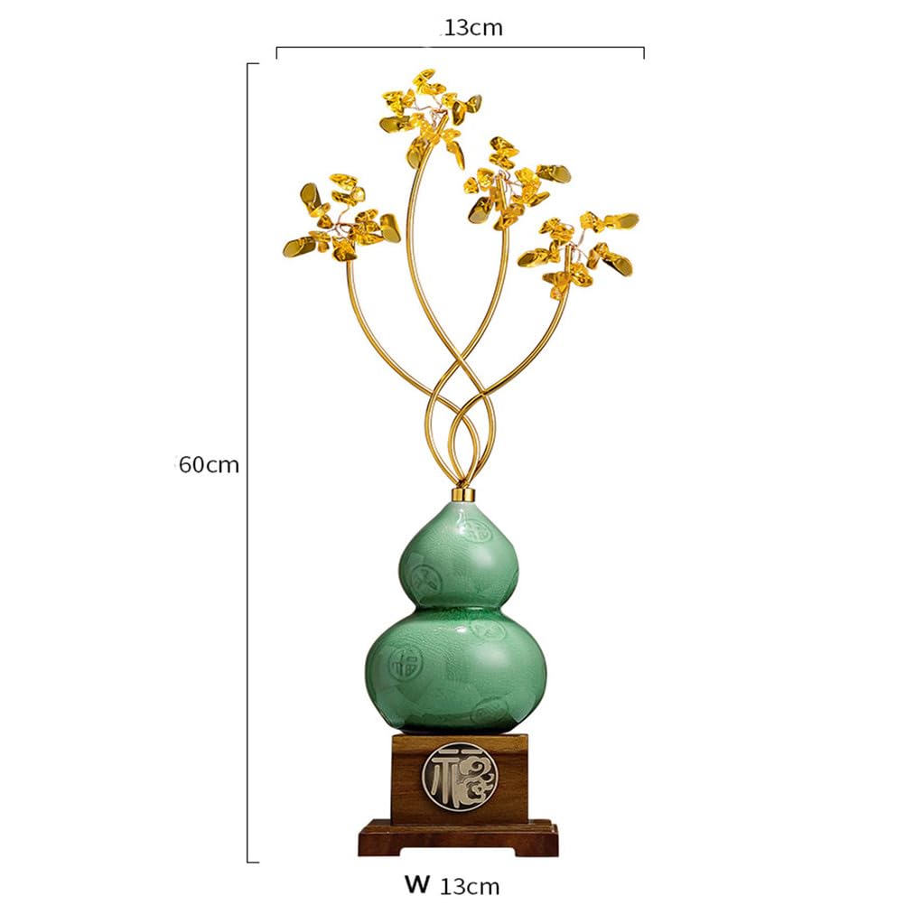 Posąg tykwy na szczęście Feng Shui, ozdoba rękodzieła ceramicznego, ręcznie robiona rzeźba do wyposażenia wewnętrznego stołu Dekoracja półki na książki domu Bezpieczeństwo Zdrowie,Green