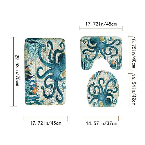 YXZLY 4 STÜCKE Meer Stil rutschfeste Wc Polyester Abdeckmatte Set Bad Duschvorhang, Wasserdicht und Komfortabel, für… – Bild 3