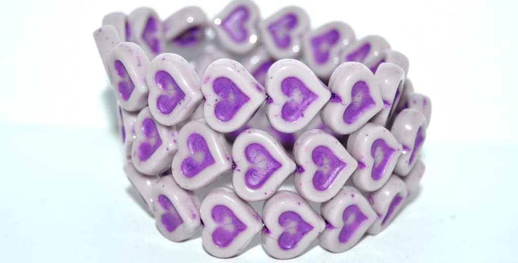 60 pcs Heart with Heart Pressed Glass Beads, Light Copper (1770), Glass, Czech Republic, Size 14 x 12 mm (0.55 x 0.47 in)