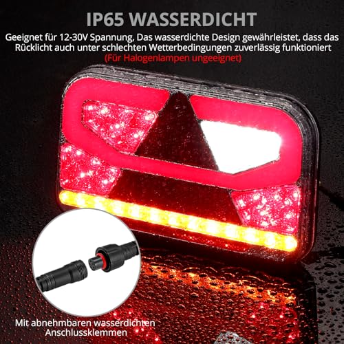 Justech Anhänger Rückleuchten 12V Universal Rückleuchten Set Anhänger Komplett Rücklicht 13 Polig Stecker Anhängerbeleuchtung mit 5m Kabel Rückfahrlicht mit E9 für Wohnwagen KFZ PKW