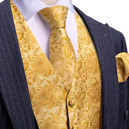 Barry.Wang Men's Silk Vest Tie Bowtie Brooch Set Formal/Leisure Paisley/Flower V-neck Vests Wedding Party Waistcoat 7PCS2