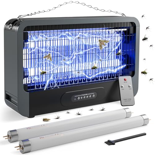 Lámpara Antimosquitos Eléctrico de Doble Cara MJUM Mata Mosquitos Eléctrico 20W 3500V Lámpara Mata Moscas con Temporizador y Mando a Distancia para Interiores Dos lámparas de Repuesto