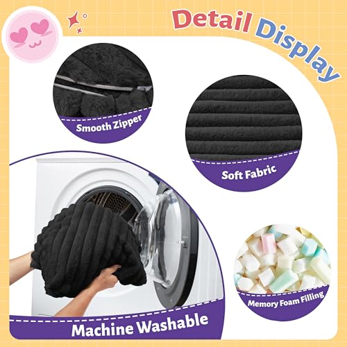 Image of HABUTWAY 2FT Bean Bag Chair, 2' Bean Bag Chairs with Memory Foam Filled, Small Comfy Beanbag Chair with Stripe Plush Cover for Living Room Bedroom Dorm, Black