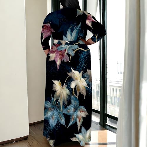 Image of SUZONANA Plus Size Maxi Dresses for Curcy Women Casual Loose 3 /4 Sleeve Long Dress with Belt