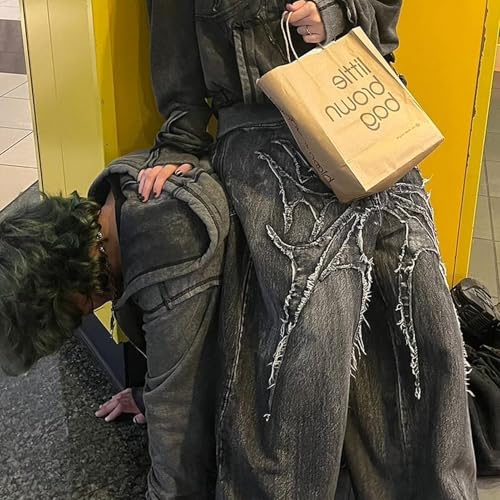 Mens Streetwear Hip Hop Baggy Jeans Wide Leg Grunge Jeans Y2K Distressed Jnco Loose Fit Denim Pants4