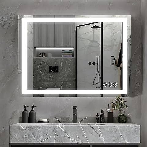 Butylux 32x24 inch LED Bathroom Mirror with Adjustable, Stepless Dimmable, Anti-Fog, Wall Mounted Lighted Bathroom Mirror with Smart Touch Button, Memory Function, 3000K-6000K (Horizontal/Vertical) Cover