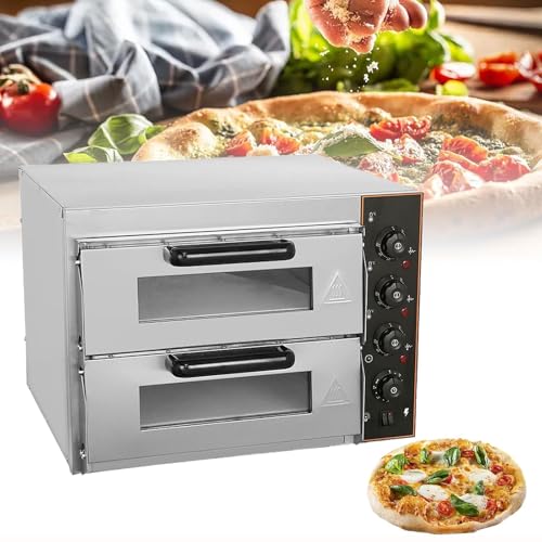 GHRERTX Commercial Pizza Oven Double Oven,3000W 16 inch Stainless Steel Pizza Electric Countertop Pizza and Snack Oven,Multipurpose Indoor Pizza oven,for Restaurant Home