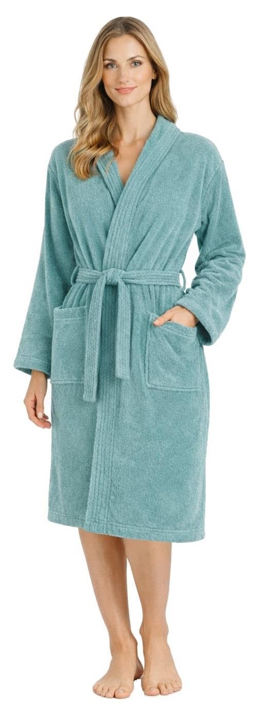 Adore Home Women's Teal 100% Cotton Bathrobe Terry Towelling Shawl Collar Bath Robe Dressing Gown, Small,