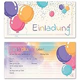 LUFTBALLON MOTIV - Mit vielen Konfettis, farbigen Luftballons passen unsere Einladungen zum Geburtstag sowohl für Mädchen, als auch für Jungen