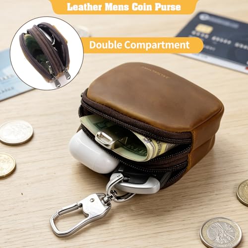 Image of Jack&Chris Coin Purse for Men, Genuine Leather Mini Coin Wallet Zipper Pocket with Back Belt Loop, Coin Bag for Men and Women