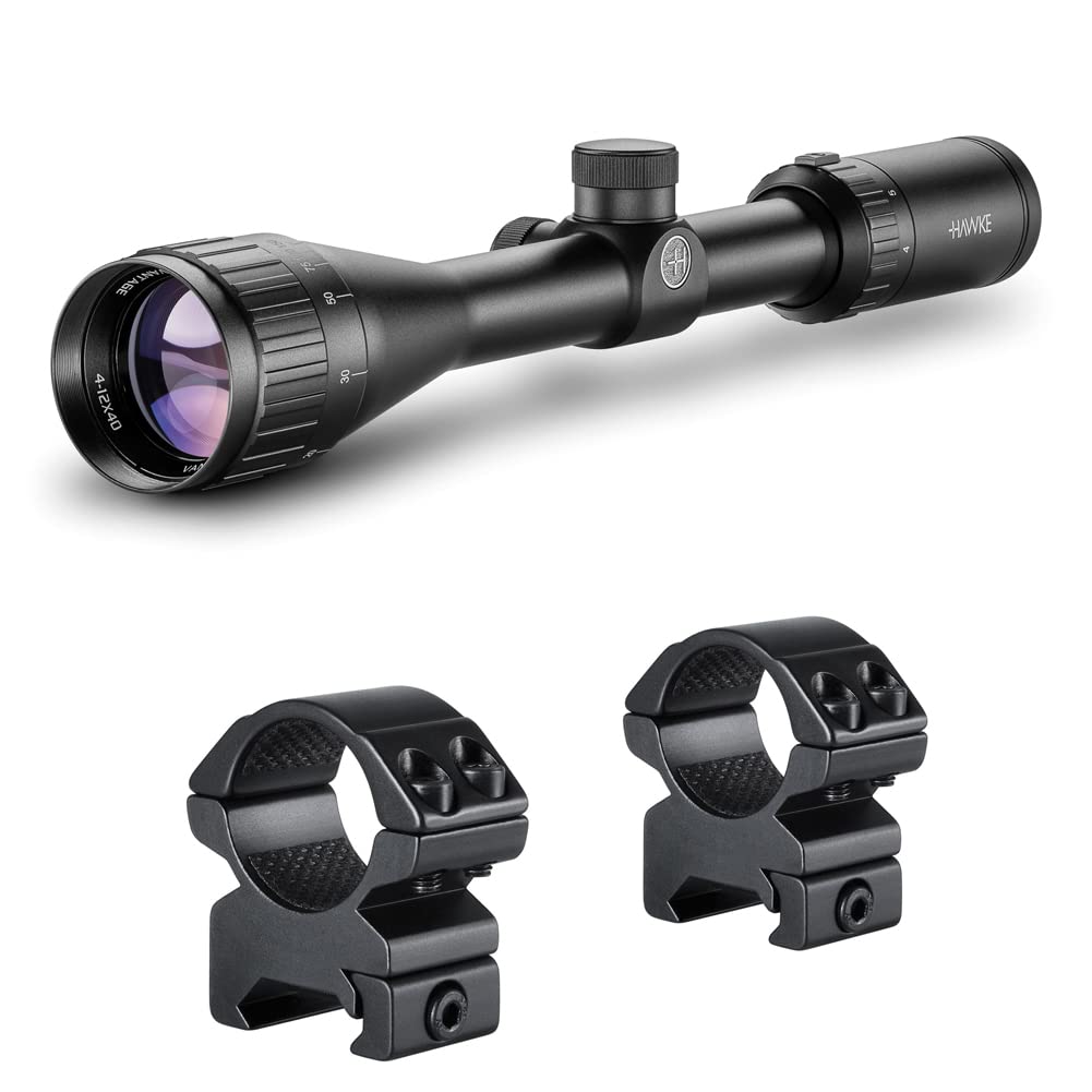 Hawke Hunting Precision H2 Optics Fast Focus Mil Dot Reticle Vantage 4-12x40 AO Riflescope with Match 1 Inch Ring Weaver Rail Mounts, 14141 + 22113