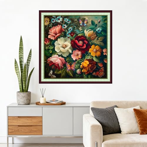 Image of Foxhool Stamped Cross Stitch Kits,11CT Printed Cross Stitch Pattern Full Embroidery Kits for Beginner Needlepoint Kits-Colorful Flowers 18x18 inchs