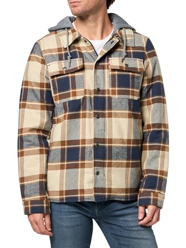 Image of Levi's mens Plaid Sherpa Lined Hooded Shirt Jacket (Regular & Big & Tall Sizes)