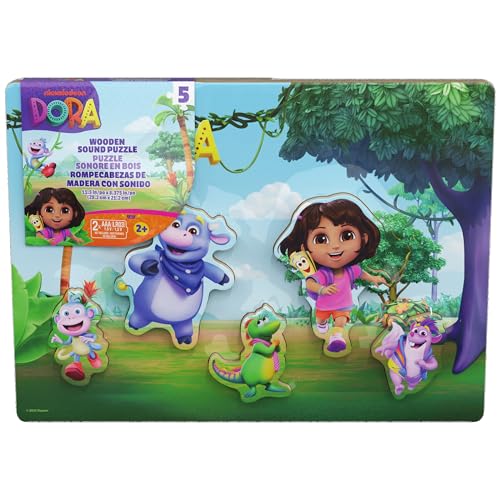 Spin Master Games, Dora The Explorer Sound Puzzle, 5-Piece Wood Puzzle for Toddlers & Kids, with Sounds, Wooden Toddler Learning Toy, for Ages 3 & Up