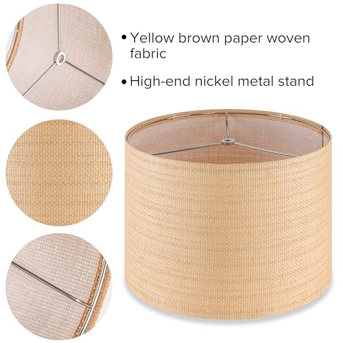Jerhous Paper Woven Drum Lamp Shades Set Of 2 Medium Yellow-Brown Lampshade 13``Top X 13``Bottom X 10``High(Spider) Farmhouse Lamp Shade For Table And Bedside Lamp thumb #1