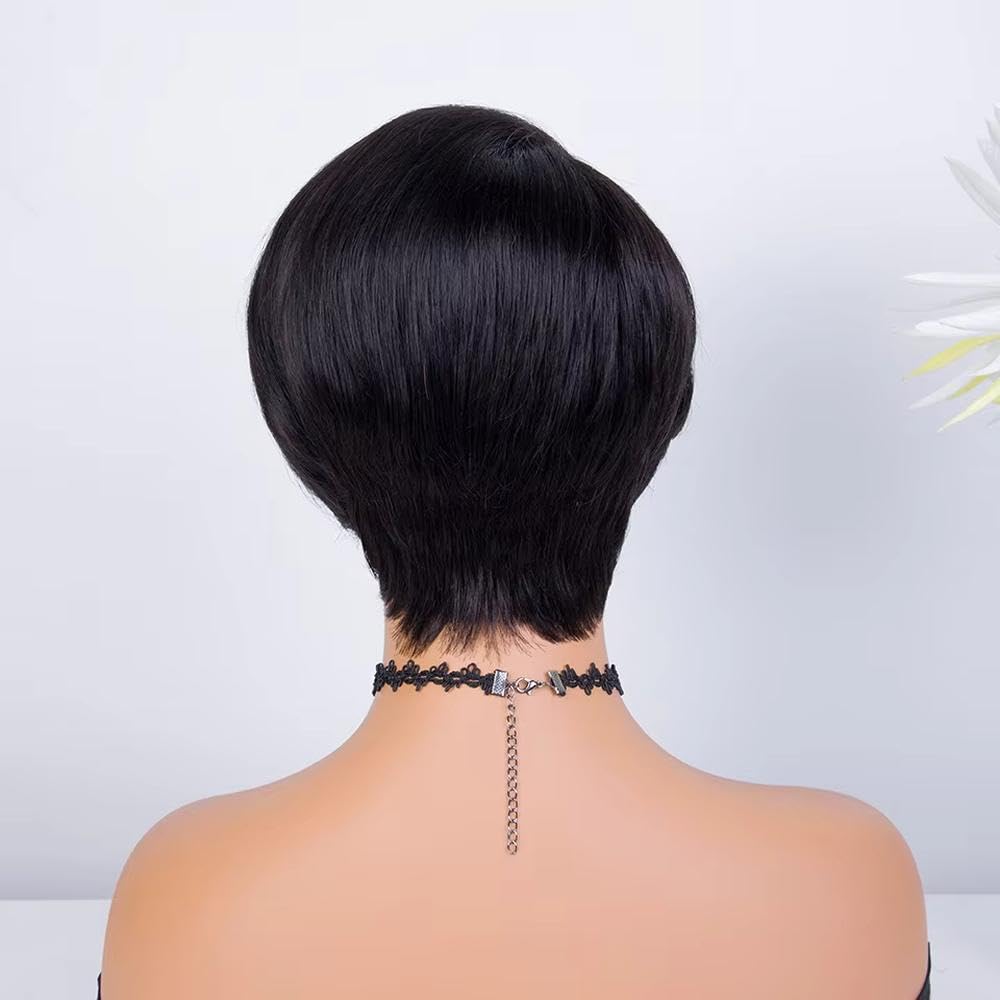 Haarpflege Kurze Glatte Klebefreie Echthaarperücke Für Damen Für Den Täglichen Gebrauch