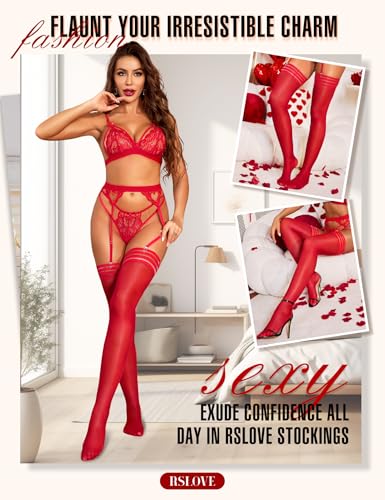 Image of RSLOVE Thigh High Stockings for Women - Stripe Top with Anti-Slip Silicone Stay Up Sheer Pantyhose for Cosplay, Date Night