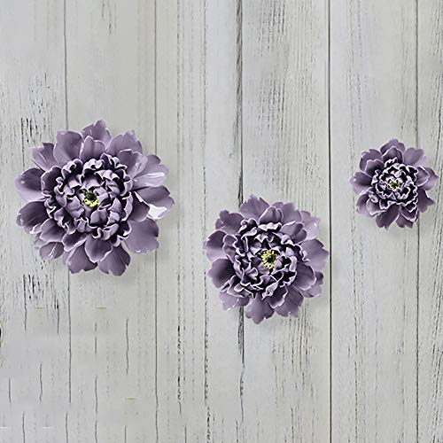 Alycaso Peony Ceramic Flower Wall Décor Artificial 3D Flower Wall Art For Living Room Home Hallway Bedroom Kitchen Farmhouse Bathroom Dining Room, Purple, 5.90 Inch #TOP2