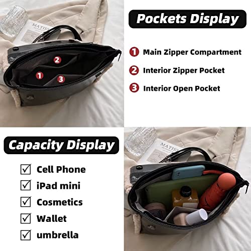 Mudono Shoulder Bag for Women Soft Glossy Crossbody Bag Square Purse Handbag with Faux Shearling Trim and Chain Strap3