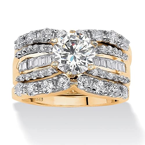 Three Sets of 18k Yellow Gold-Plated Zircon Engagement Rings (10)