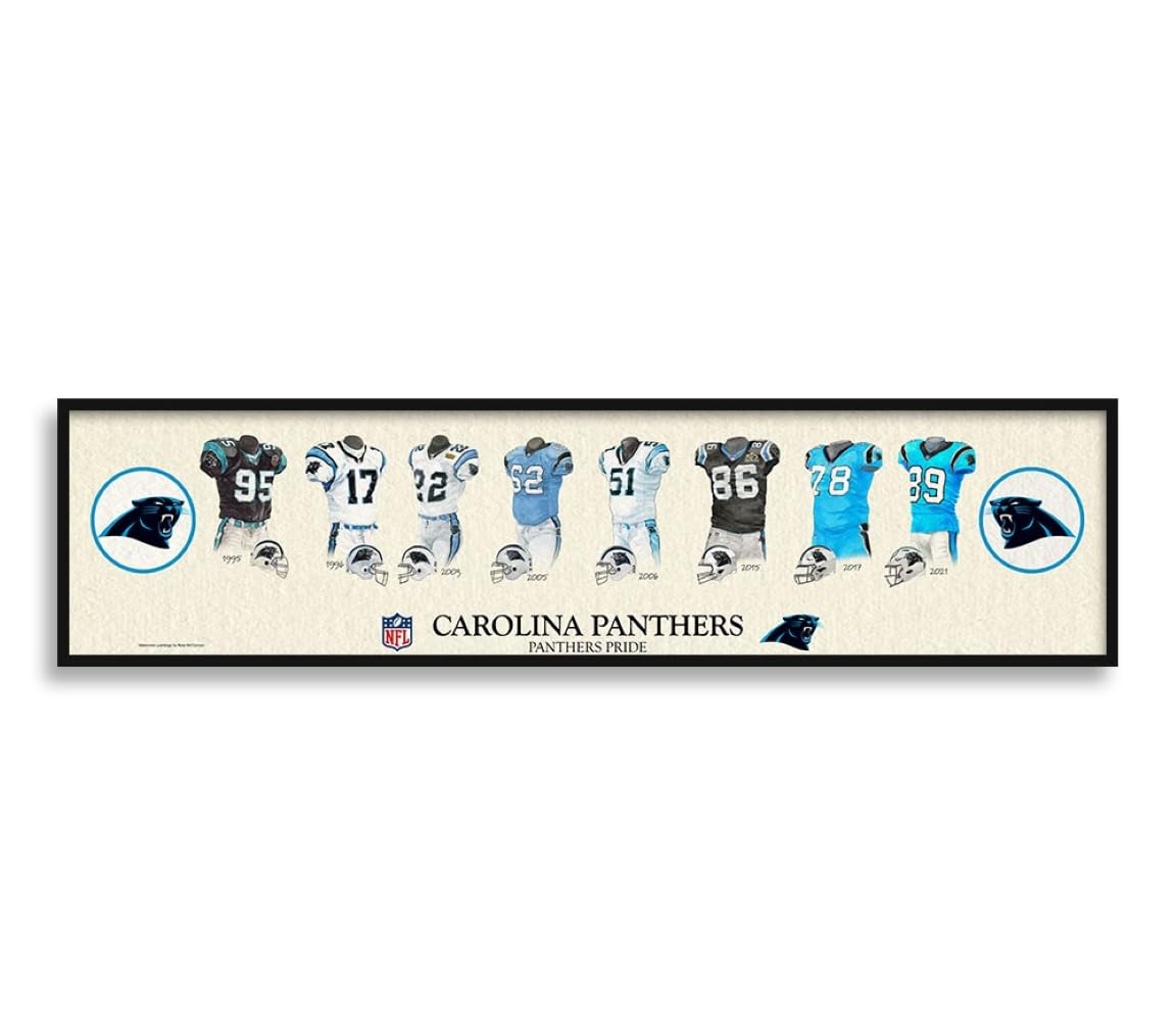 Sporticulture NFL Football Wall Art Print Framed - Carolina Panthers Poster Team Uniform Heritage Jersey Wall Decor - NFL Football Posters for Boys