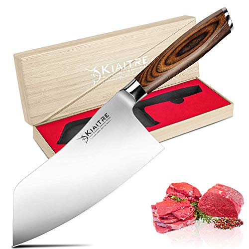 Kiaitre Meat Cleaver Knife 7 Inch – Vegetable Cleaver Knife High Carbon German Steel with Pakkawood Handle Anti-rust Kitchen Knife with Case Chef Knives for Meat Cutting Cooking