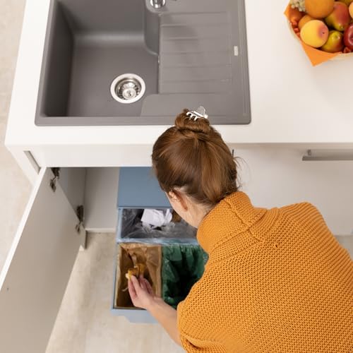 Relaxdays Einbaumülleimer Küche, Auszug, Müllsystem Unterschrank, 15 & 8 l, Kunststoff, HxBxT: 35,1 x 34,3 x 48 cm, grau – Bild 4