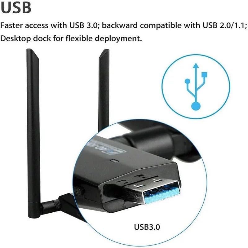 AC1200 Dual Band USB 3.0 WiFi Adapter with Dual High Gain Antennas, RTL8812AU, 2.4G/5G, Desktop Base, for Windows, Mac OS X, Linux