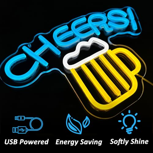 Image of Cheers Neon Sign for Home Bar LED Cheers Sign for Wall and Desk Decor USB Powered Neon Beer Signs for Man Cave Bar Club Pub Party Decoration