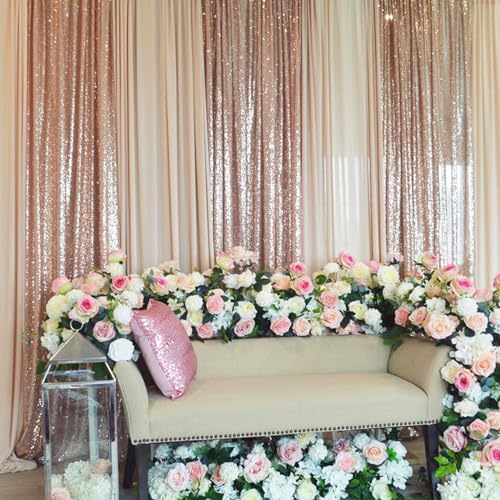 Image of Sequin Backdrop 4 Packs 2ftx8ft Champagne Shimmer Baby Shower Curtains Wedding Party Background Drapes Photograph