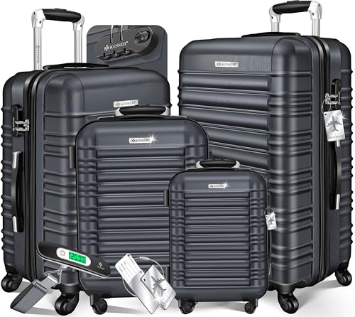 KESSER® - Set di 4 valigie rigide a rotelle, con copertura rigida, 4 ruote in acrilonitrile...