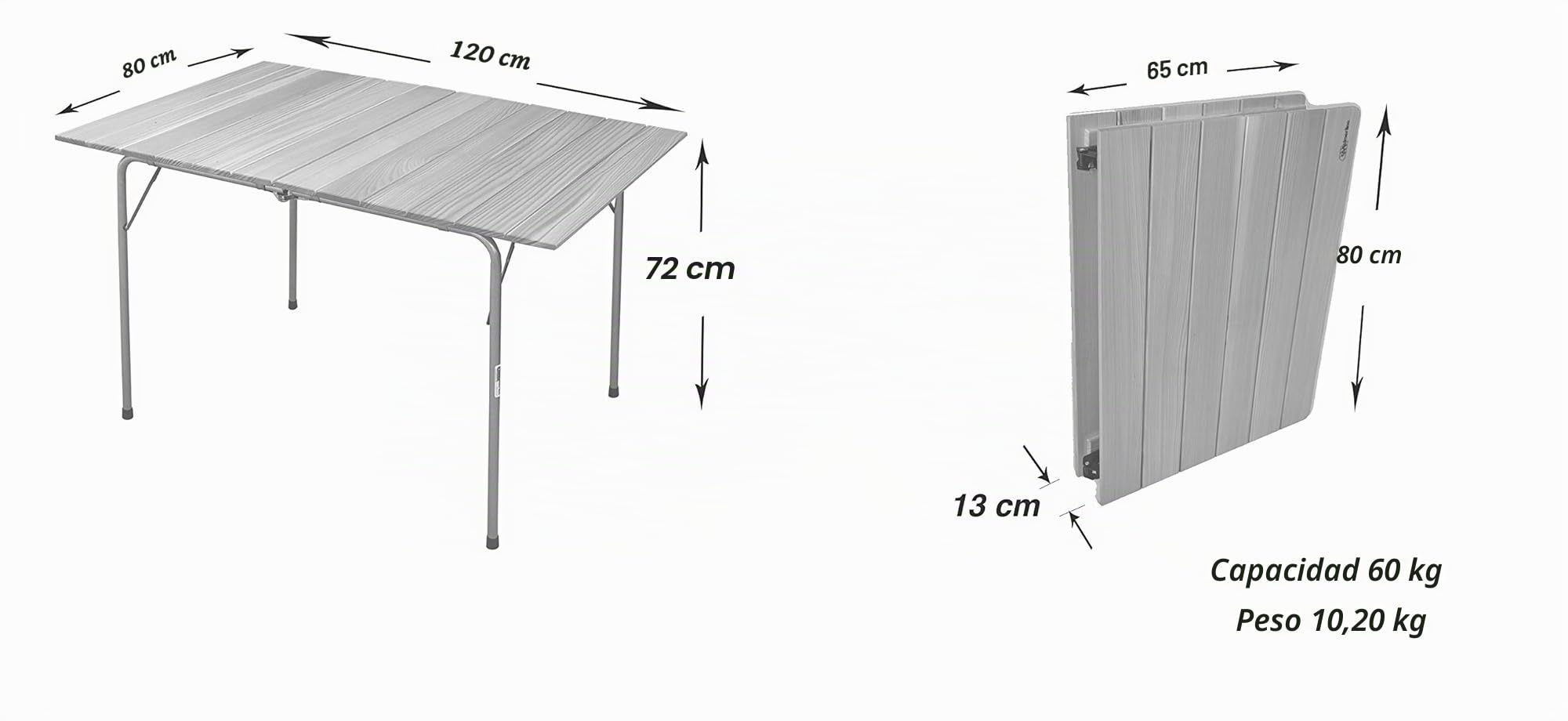 Castelmerlino Mesa Plegable Doble Alerce 120x80 cm
