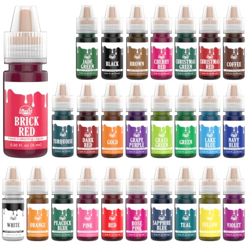 Riccle Food Coloring for Baking - 26 Bright Food Coloring Liquid Set for Cake decorations - 0.20 Fl. Oz (6 ml) / Bottle x 26 Food Dye for Icing, Christmas...