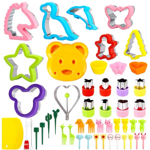 Cortadores de Galletas 55 Piezas, Zaxiva Moldes de Galletas de Acero Inoxidable, Juego de Cortadores de Sándwich para Niños, Cortadores de Frutas y Verduras con Tenedores de Fruta