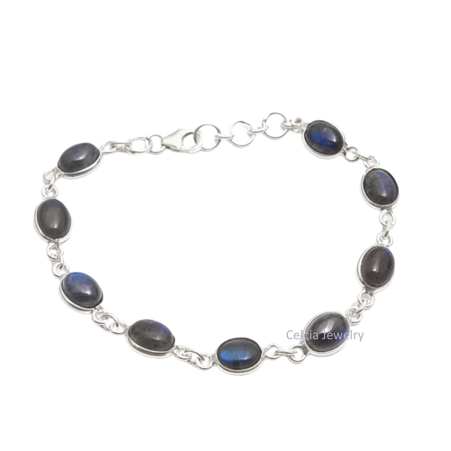 Pulsera de plata de ley 925 maciza para mujeres y niñas, pulsera de labradorita genuina, pulsera artesanal única de piedras preciosas para ella o para él